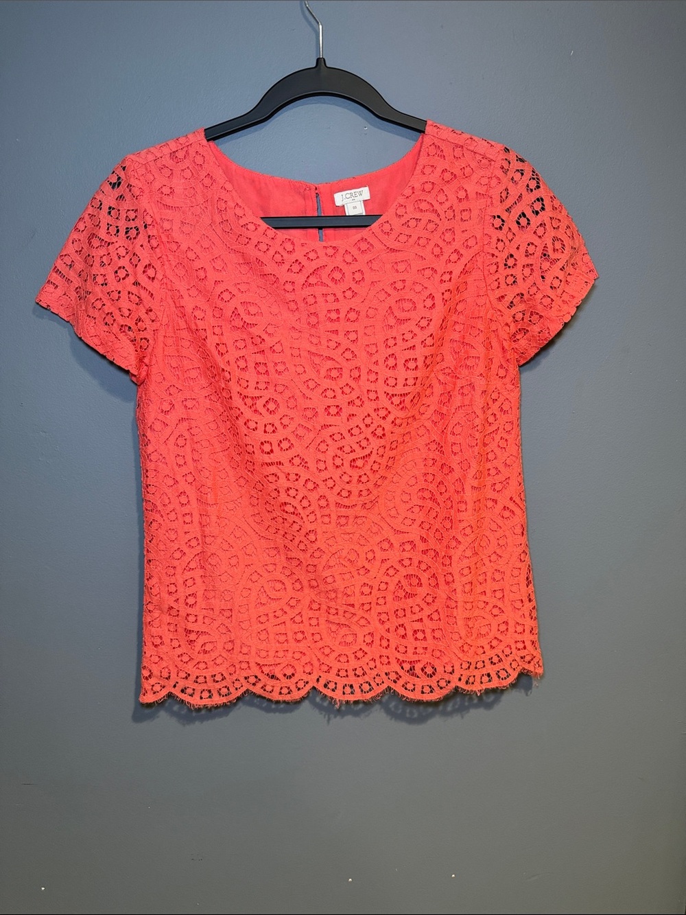 J. Crew Coral Eyelet Lace Short Sleeve Blouse
